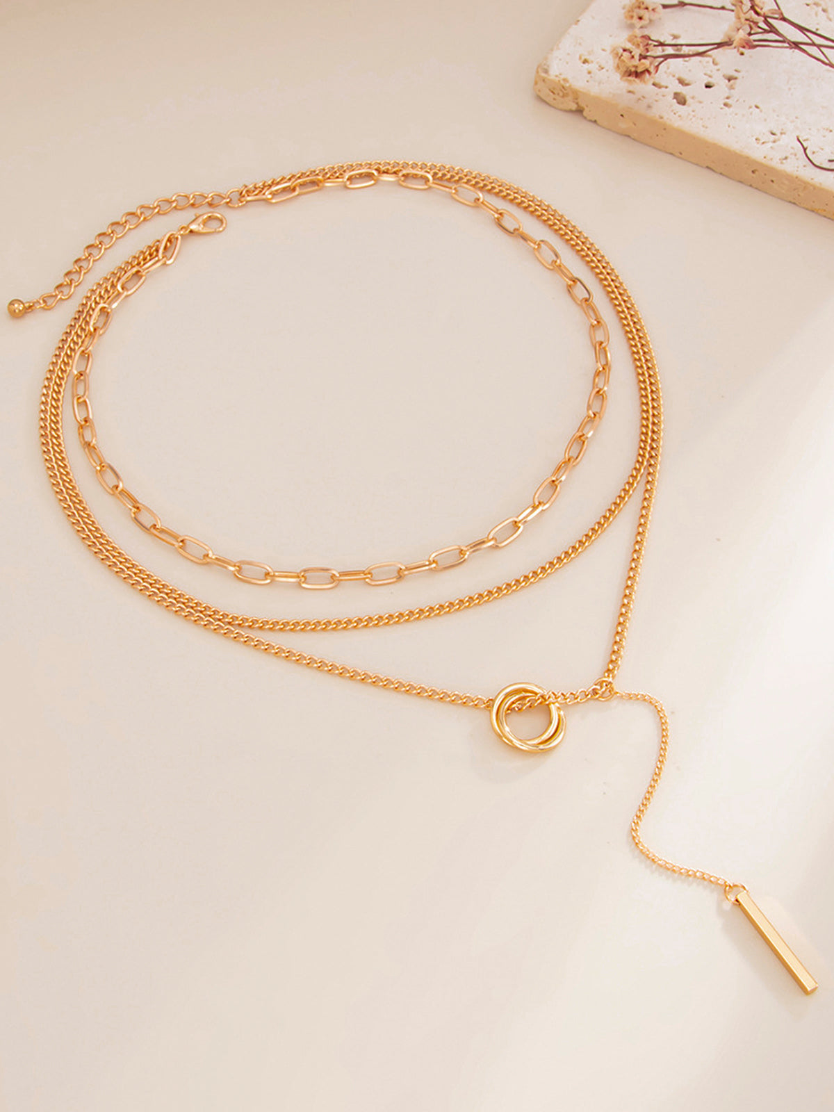 Dames Gelaagde Ketting Cirkel en Staaf Hanger Goud - Goud - Maelen