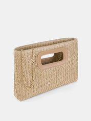 Dames Clutch Tas Gevlochten Stro Cutout Handvat - Khaki - Maelen
