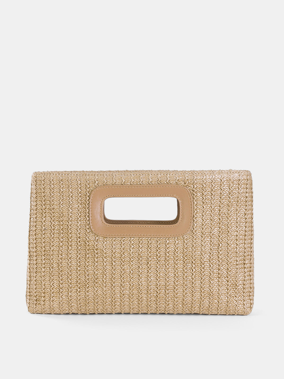 Dames Clutch Tas Gevlochten Stro Cutout Handvat - Khaki - Maelen