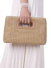 Dames Clutch Tas Gevlochten Stro Cutout Handvat - Khaki - Maelen