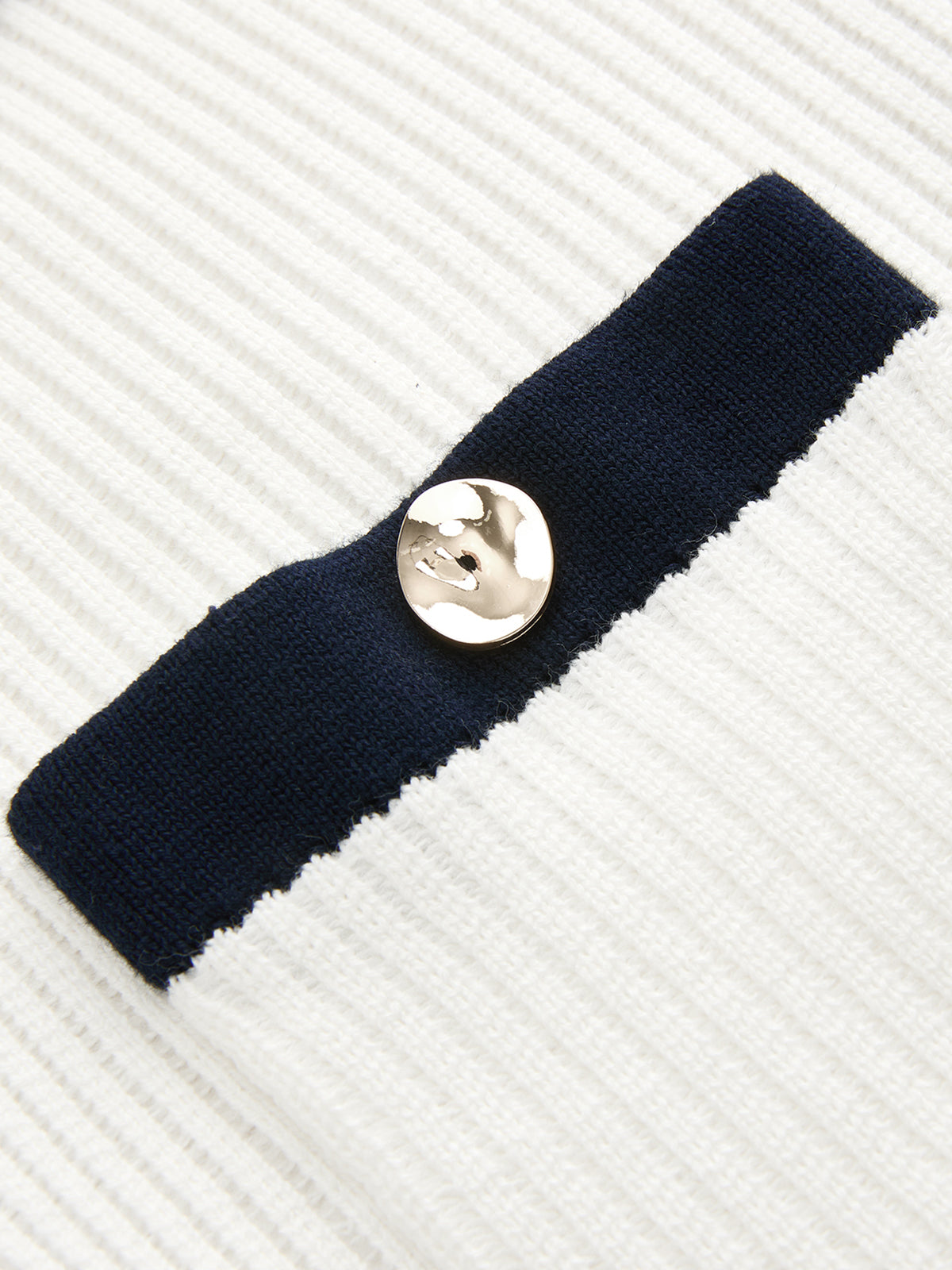 Dames Geribbelde Gebreide Mini Jurk Polokraag Contrastbies - Wit - Maelen