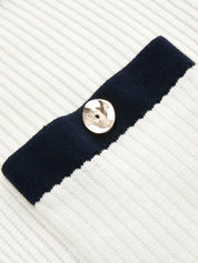 Dames Geribbelde Gebreide Mini Jurk Polokraag Contrastbies - Wit - Maelen