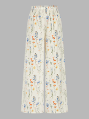 Dames Tweedelig Setje Schouderband Top en Gerimpelde Broek Bloemenprint - Wit - Maelen