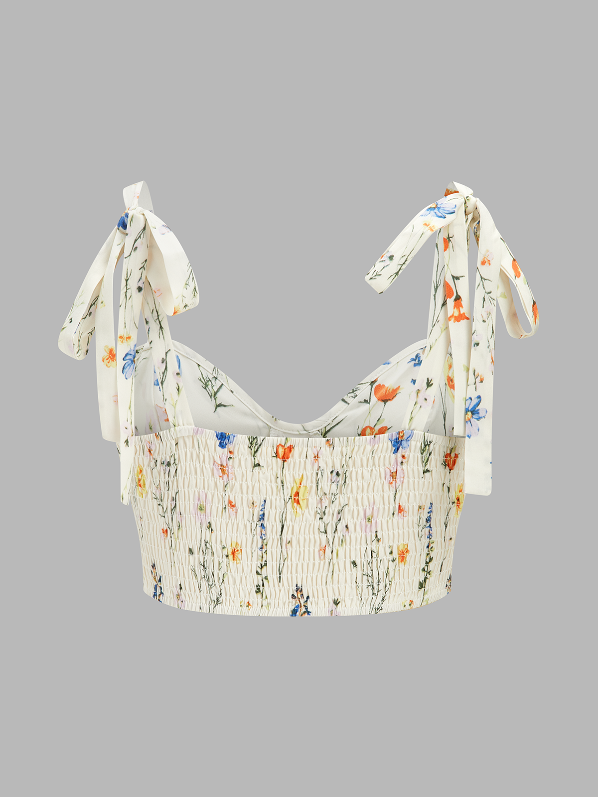 Dames Tweedelig Setje Schouderband Top en Gerimpelde Broek Bloemenprint - Wit - Maelen