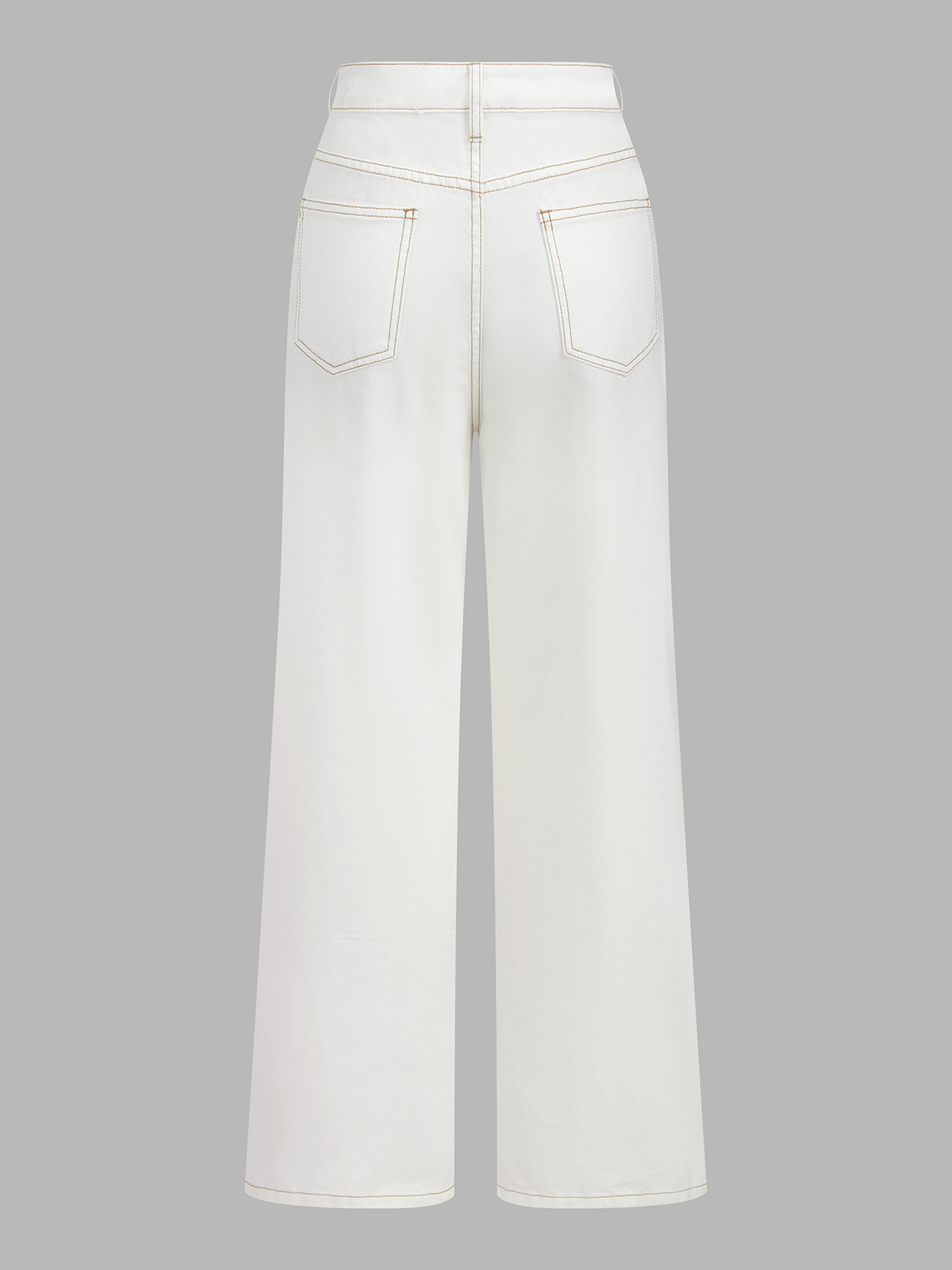 Dames Tweedelig Denim Setje Vest en Wide Leg Broek Contraststiksels - Wit - Maelen