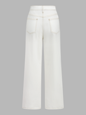 Dames Tweedelig Denim Setje Vest en Wide Leg Broek Contraststiksels - Wit - Maelen