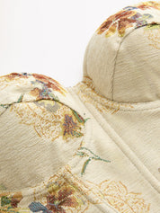 Dames Corset Top Bloemen Jacquard Baleinen Structuur - Abrikoos - Maelen