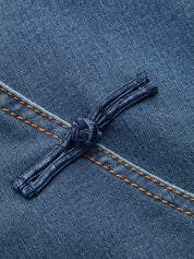 Dames Denim Blouse Korte Mouwen Kikkerknoopjes Polo Kraag - Blauw / Lichtblauw - Maelen