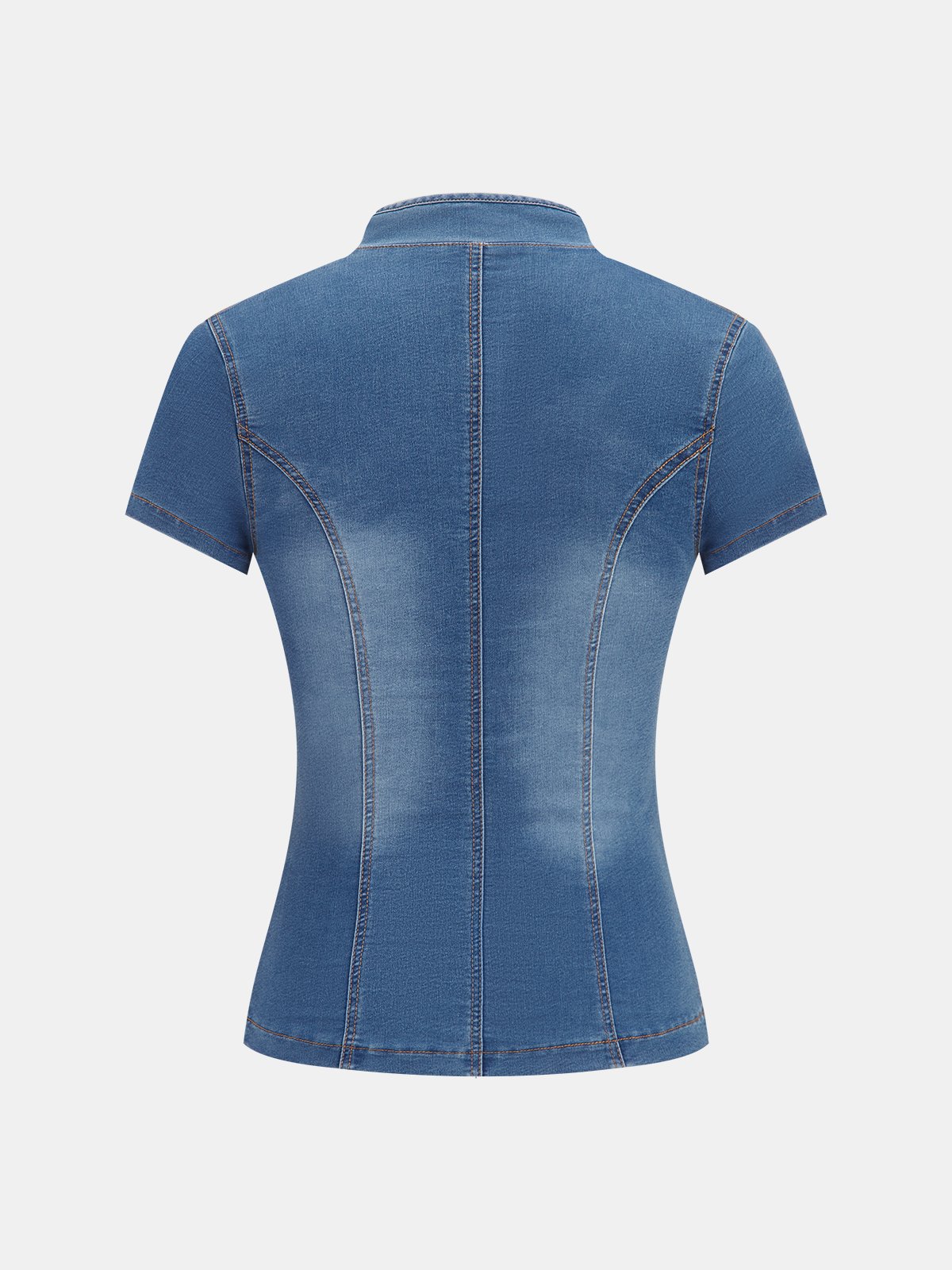 Dames Denim Blouse Korte Mouwen Kikkerknoopjes Polo Kraag - Blauw / Lichtblauw - Maelen