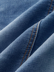 Dames Denim Blouse Korte Mouwen Kikkerknoopjes Polo Kraag - Blauw / Lichtblauw - Maelen