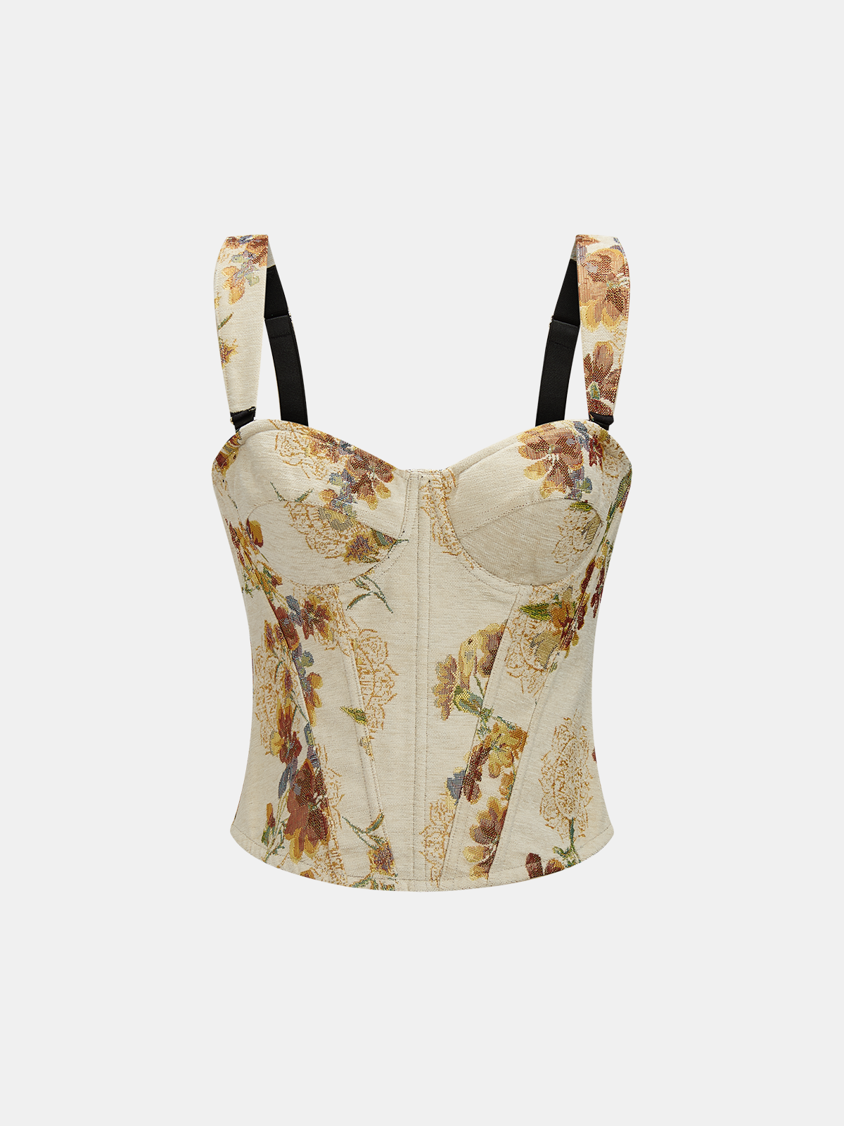 Dames Corset Top Bloemen Jacquard Baleinen Structuur - Abrikoos - Maelen