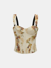 Dames Corset Top Bloemen Jacquard Baleinen Structuur - Abrikoos - Maelen