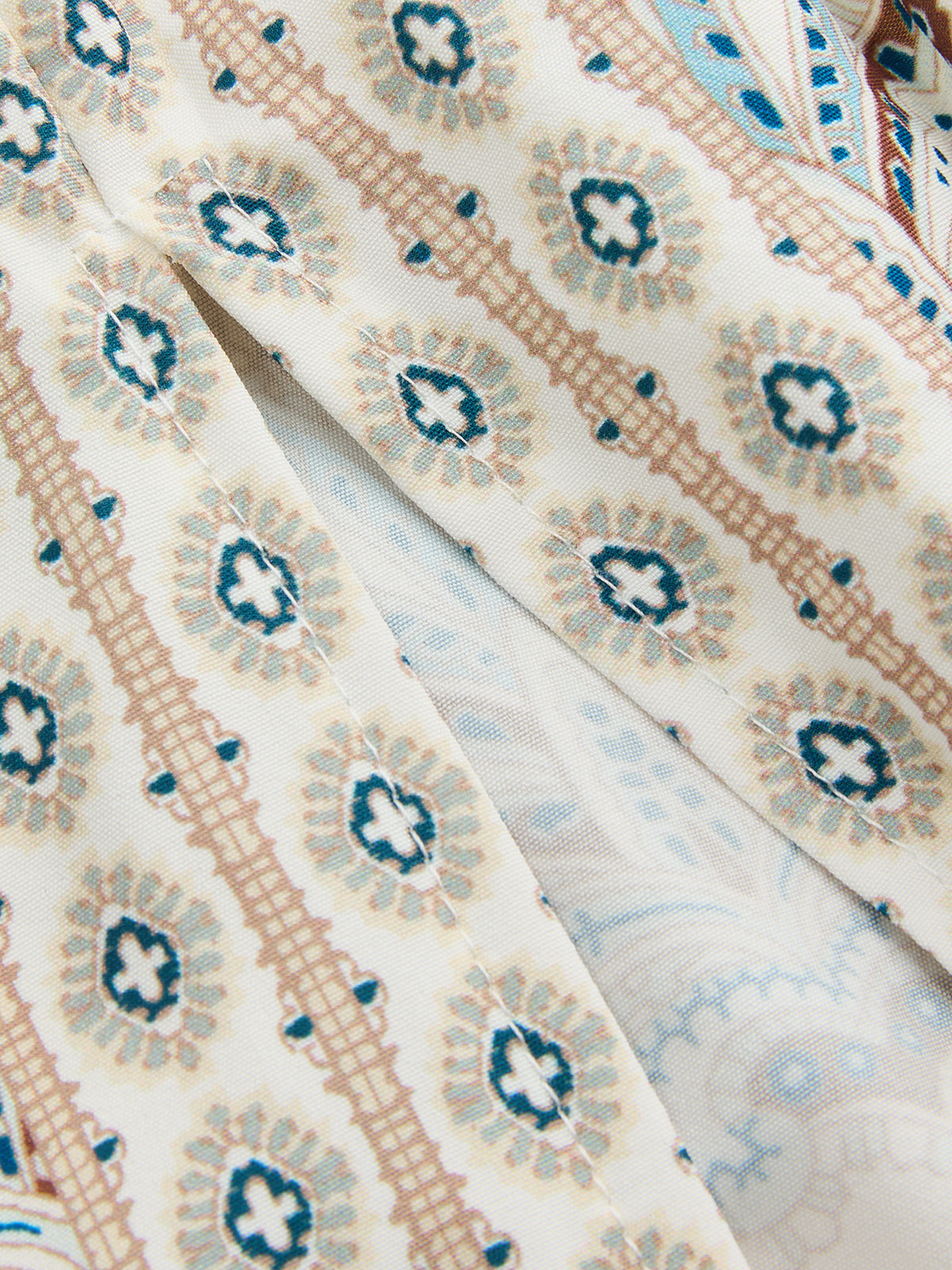 Dames Maxi Jurk Korte Mouwen Paisley Print Knoopsluiting - Gebroken Wit - Maelen