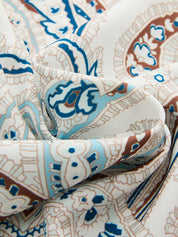 Dames Maxi Jurk Korte Mouwen Paisley Print Knoopsluiting - Gebroken Wit - Maelen
