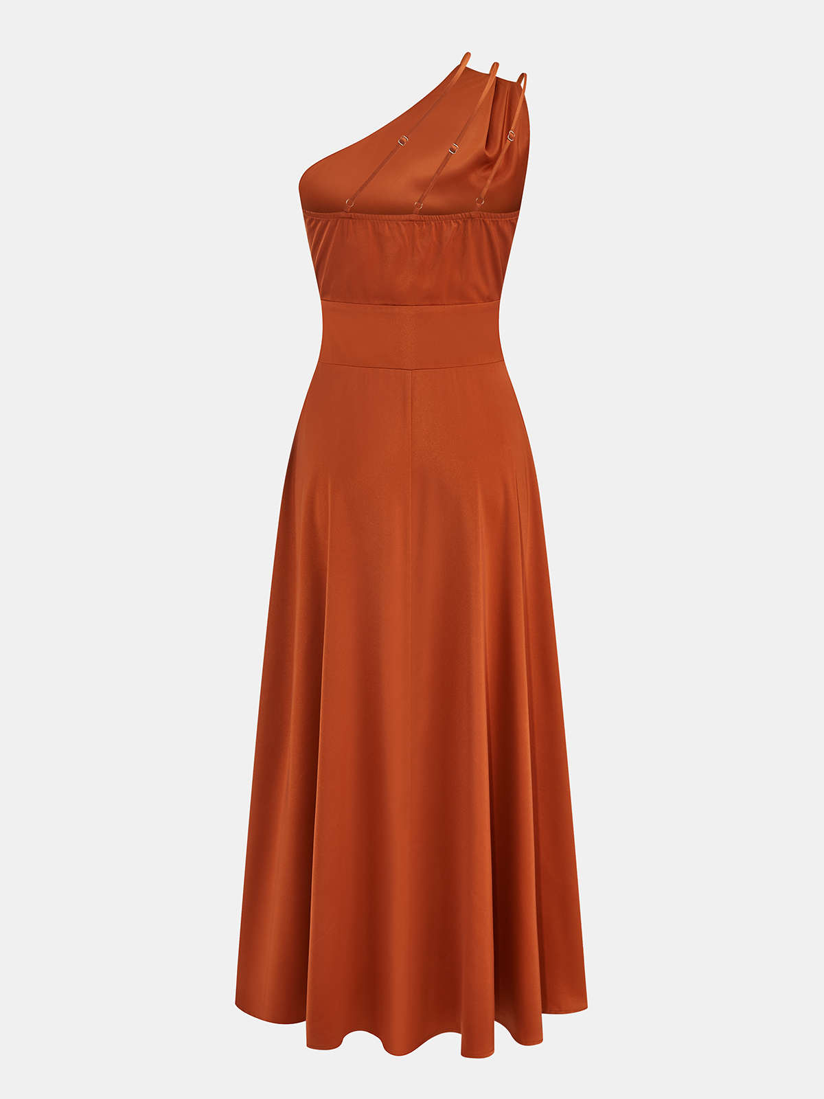 Dames Maxi Jurk One Shoulder Ruche Taille Aansluitend - Oranje / Rood - Maelen