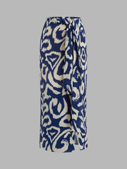 Dames Tweedelig Setje Halter Wikkelblouse en Abstracte Print Rok - Blauw / Wit - Maelen