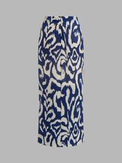 Dames Tweedelig Setje Halter Wikkelblouse en Abstracte Print Rok - Blauw / Wit - Maelen