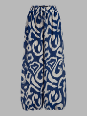 Dames Tweedelig Setje Cami Crop Top en Printed Wide Leg Broek - Blauw / Wit - Maelen