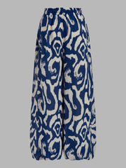 Dames Tweedelig Setje Cami Crop Top en Printed Wide Leg Broek - Blauw / Wit - Maelen