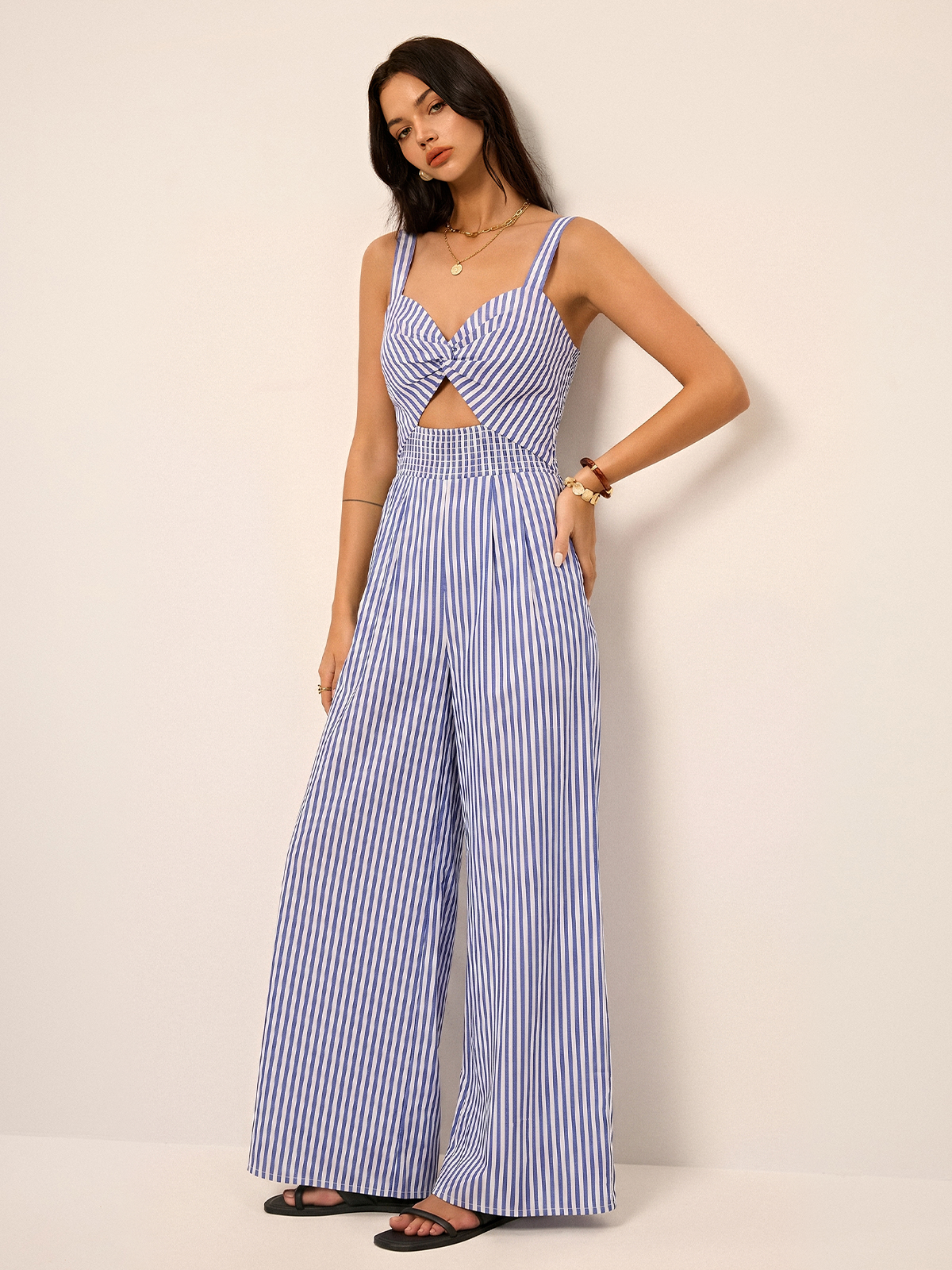Dames Jumpsuit Cami Wide Leg Gestreept Cutout Detail - Aqua - Maelen