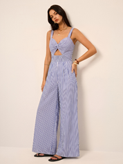 Dames Jumpsuit Cami Wide Leg Gestreept Cutout Detail - Aqua - Maelen