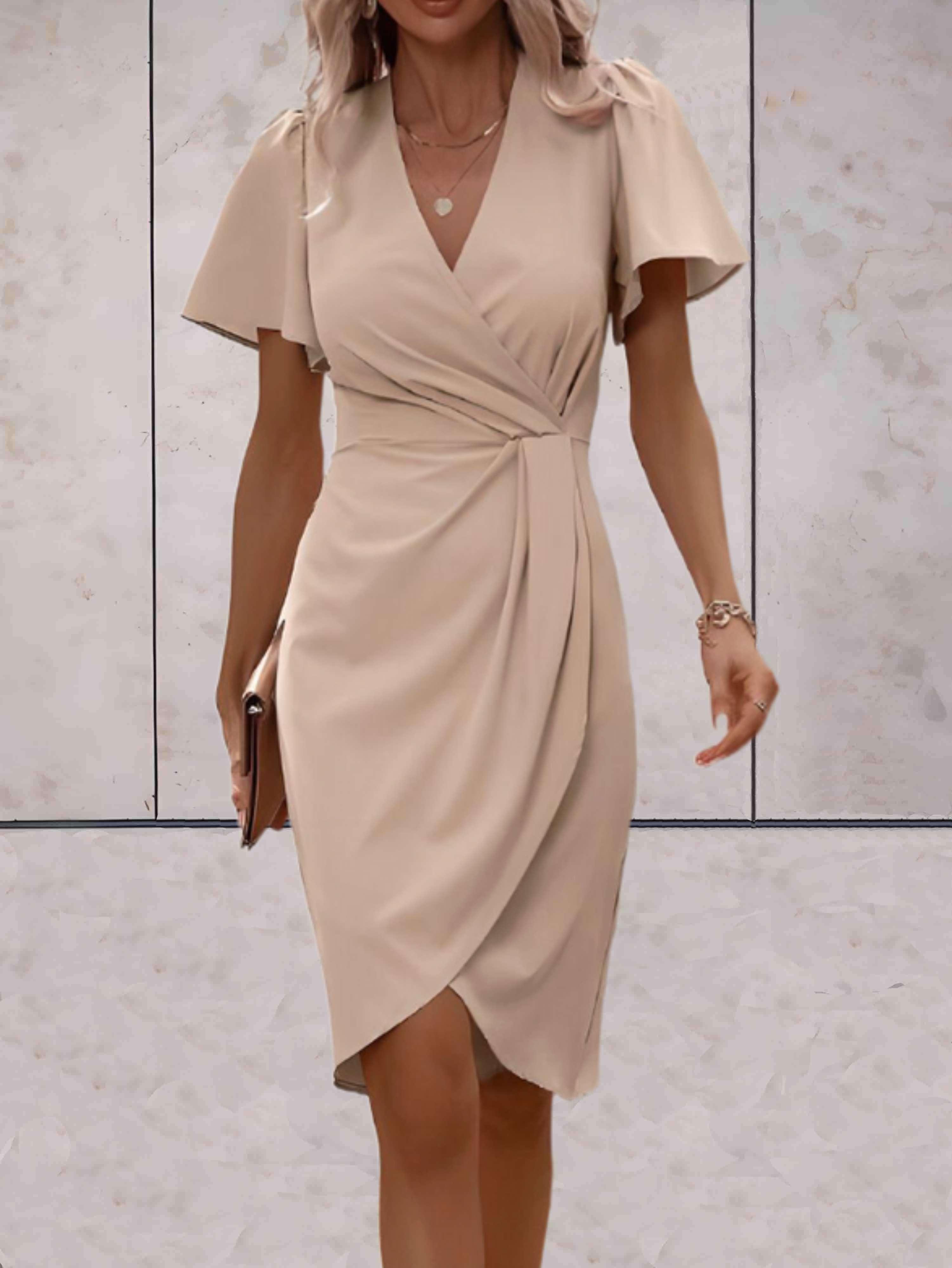 Dames Wikkeljurk Midi V-hals Korte Mouwen Split Elegant Casual - Rood / Zwart / Groen - Maelen