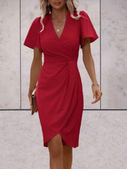 Dames Wikkeljurk Midi V-hals Korte Mouwen Split Elegant Casual - Rood / Zwart / Groen - Maelen