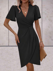Dames Wikkeljurk Midi V-hals Korte Mouwen Split Elegant Casual - Rood / Zwart / Groen - Maelen
