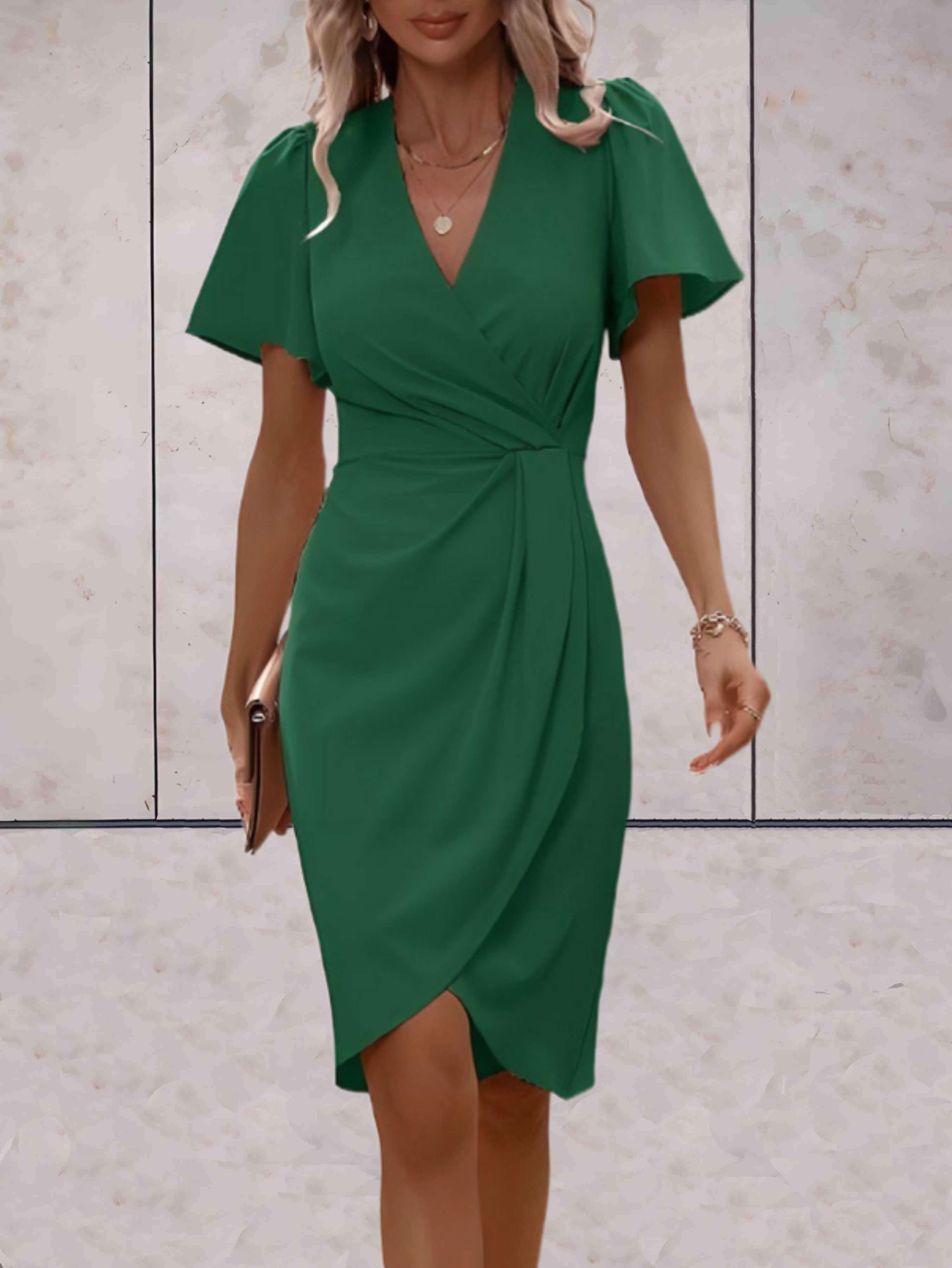 Dames Wikkeljurk Midi V-hals Korte Mouwen Split Elegant Casual - Rood / Zwart / Groen - Maelen