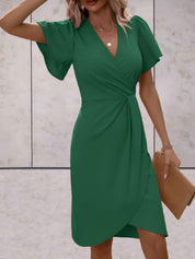Dames Wikkeljurk Midi V-hals Korte Mouwen Split Elegant Casual - Rood / Zwart / Groen - Maelen