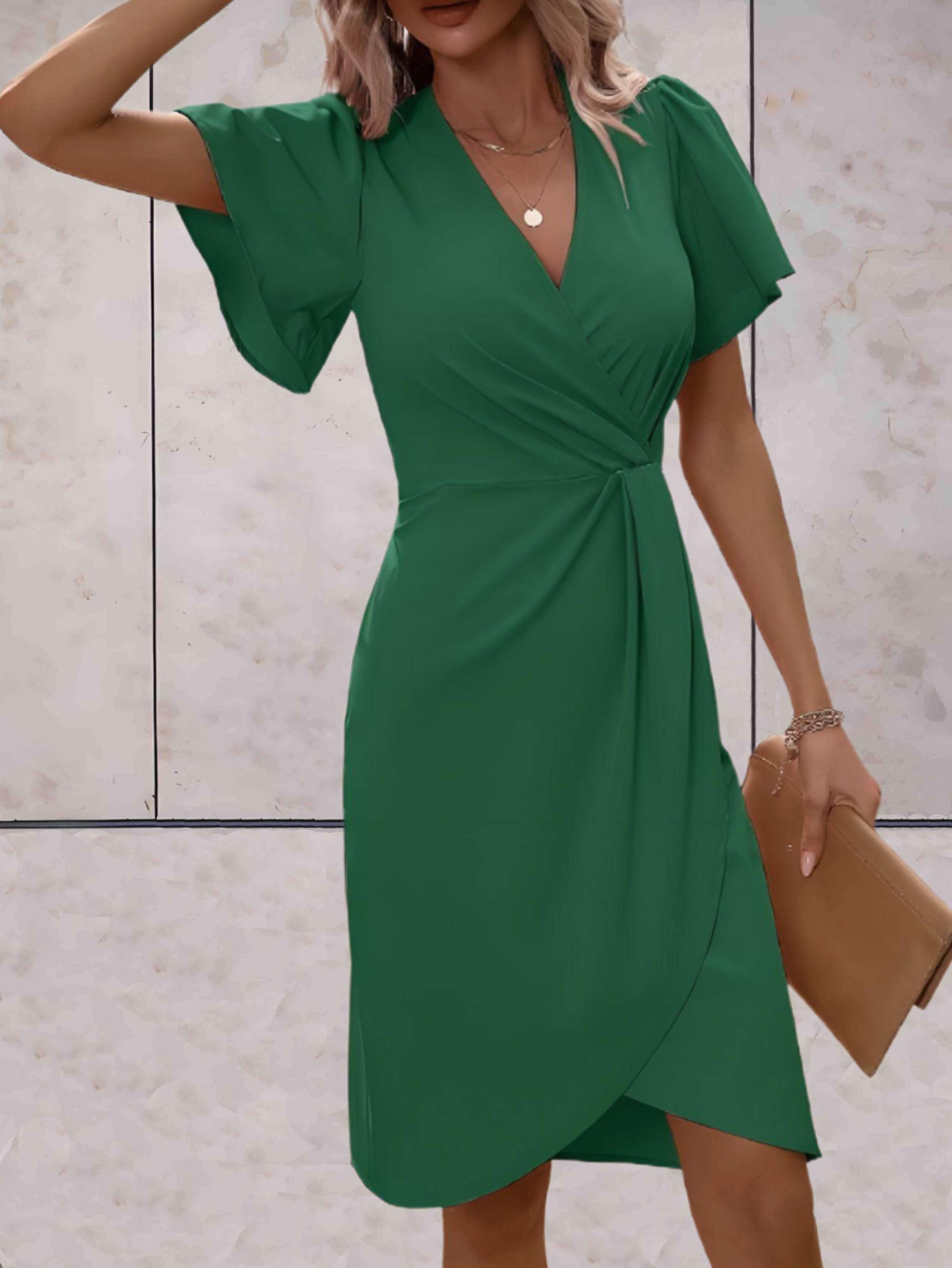 Dames Wikkeljurk Midi V-hals Korte Mouwen Split Elegant Casual - Rood / Zwart / Groen - Maelen