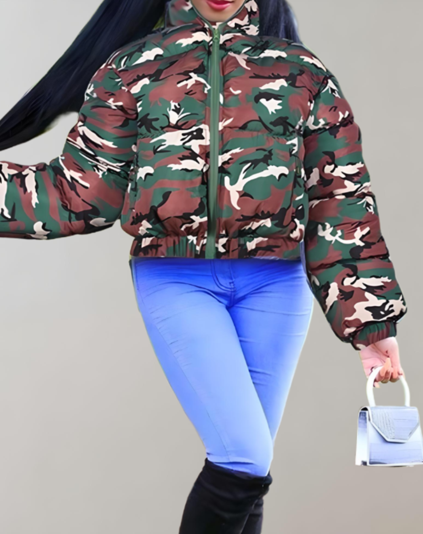 Anna Winterjas | Stoere Camouflage Jas met Warme Voering en Hoge Kraag
