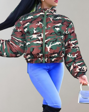 Anna Winterjas | Stoere Camouflage Jas met Warme Voering en Hoge Kraag