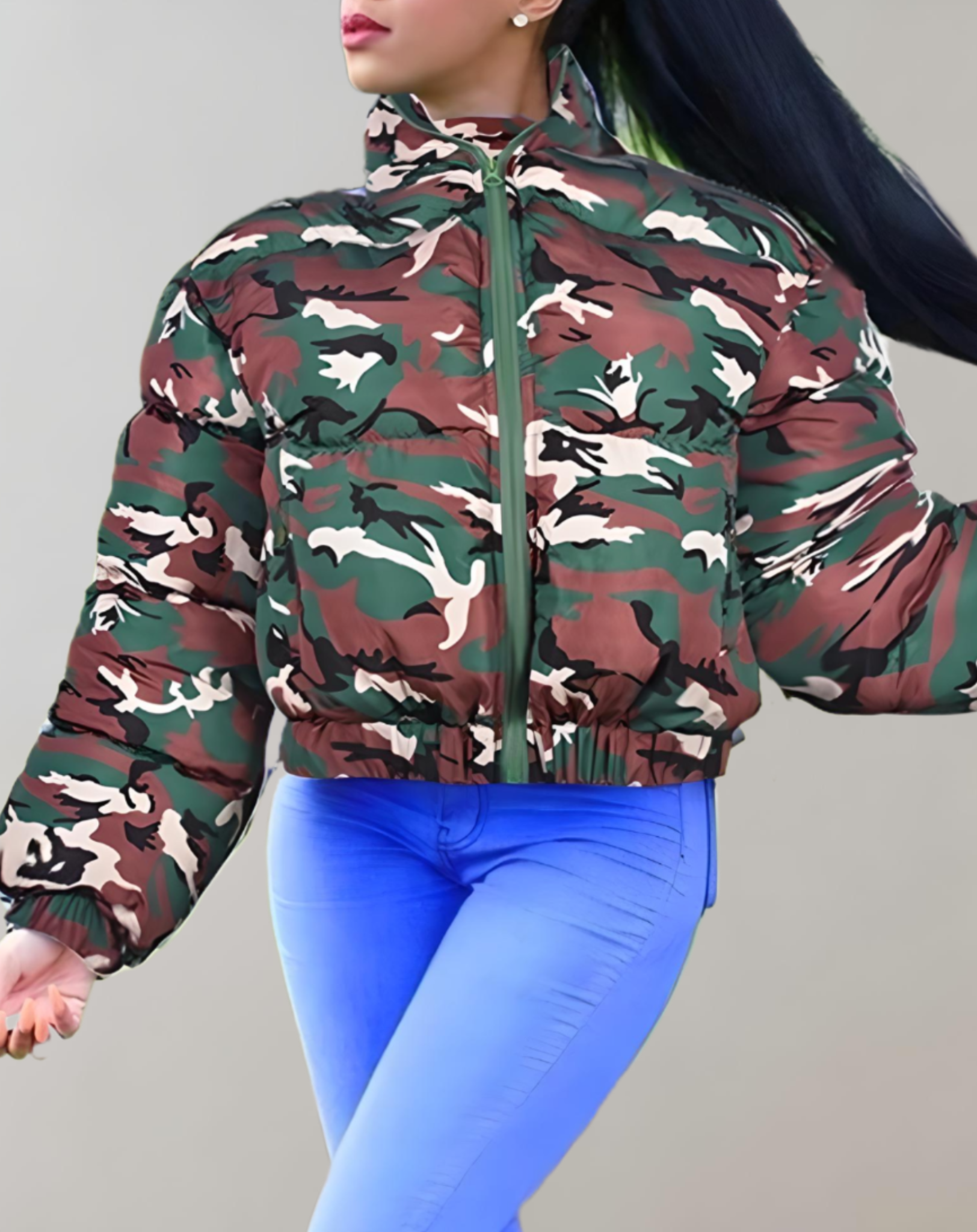 Anna Winterjas | Stoere Camouflage Jas met Warme Voering en Hoge Kraag