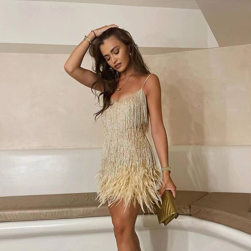 Feestjurk Dames met Veren en Luxe Uitstraling, Kort Model - Bella Ricci