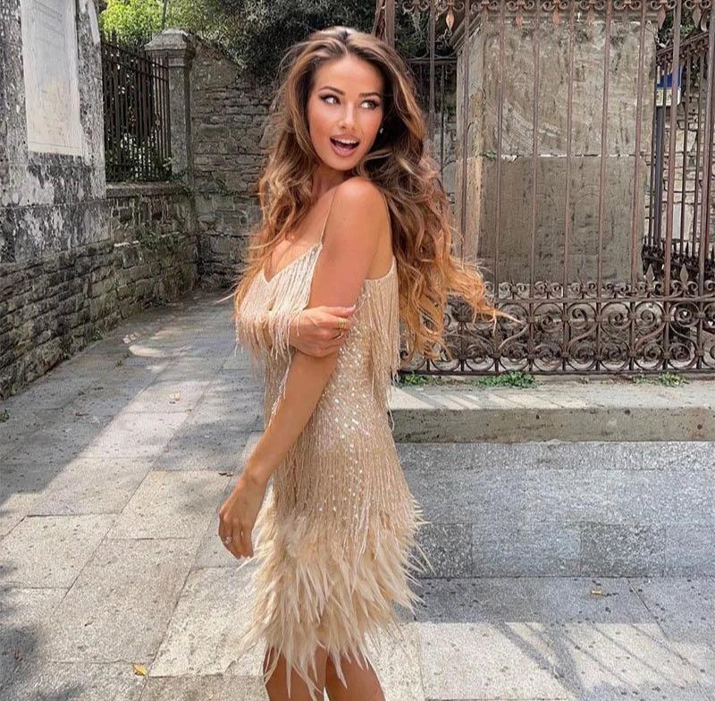 Feestjurk Dames met Veren en Luxe Uitstraling, Kort Model - Bella Ricci