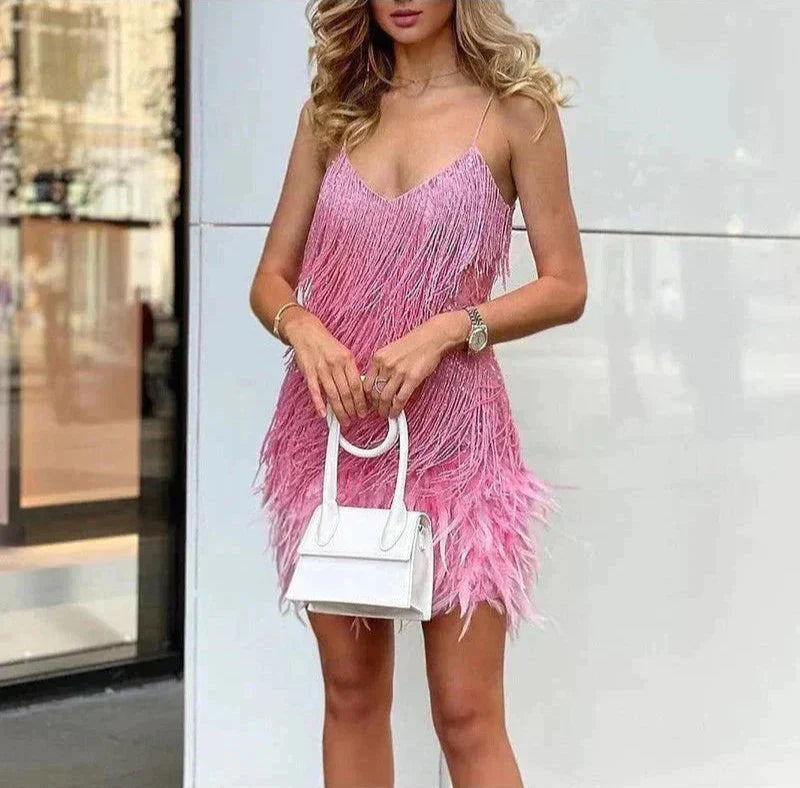 Feestjurk Dames met Veren en Luxe Uitstraling, Kort Model - Bella Ricci