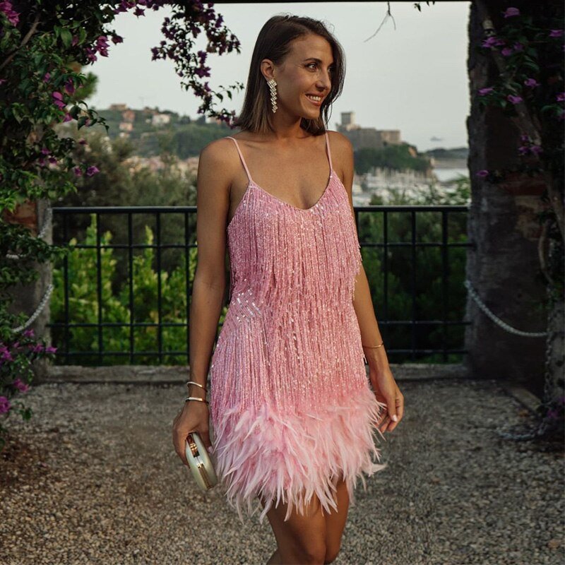 Feestjurk Dames met Veren en Luxe Uitstraling, Kort Model - Bella Ricci