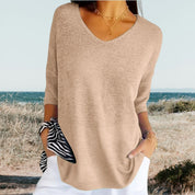 Dames Top V-Hals Zomer Luchtig Casual - Beige / Wit / Zwart - Maelen