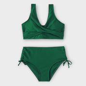 High Waist Bikini Set Dames met Crossover Wrap Top, Verstelbare Zijkanten en Diepe V-hals - Serena Greco