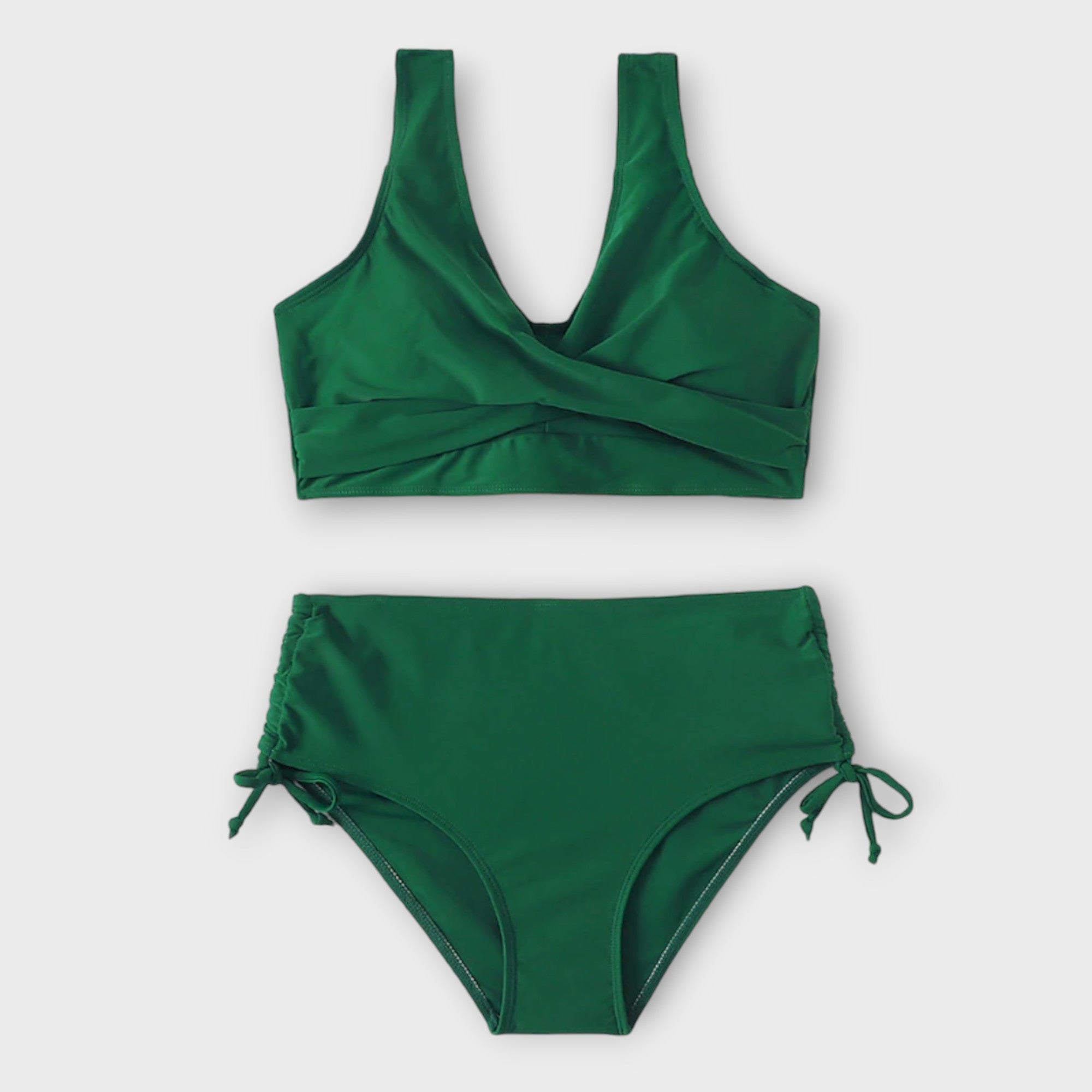 High Waist Bikini Set Dames met Crossover Wrap Top, Verstelbare Zijkanten en Diepe V-hals - Serena Greco