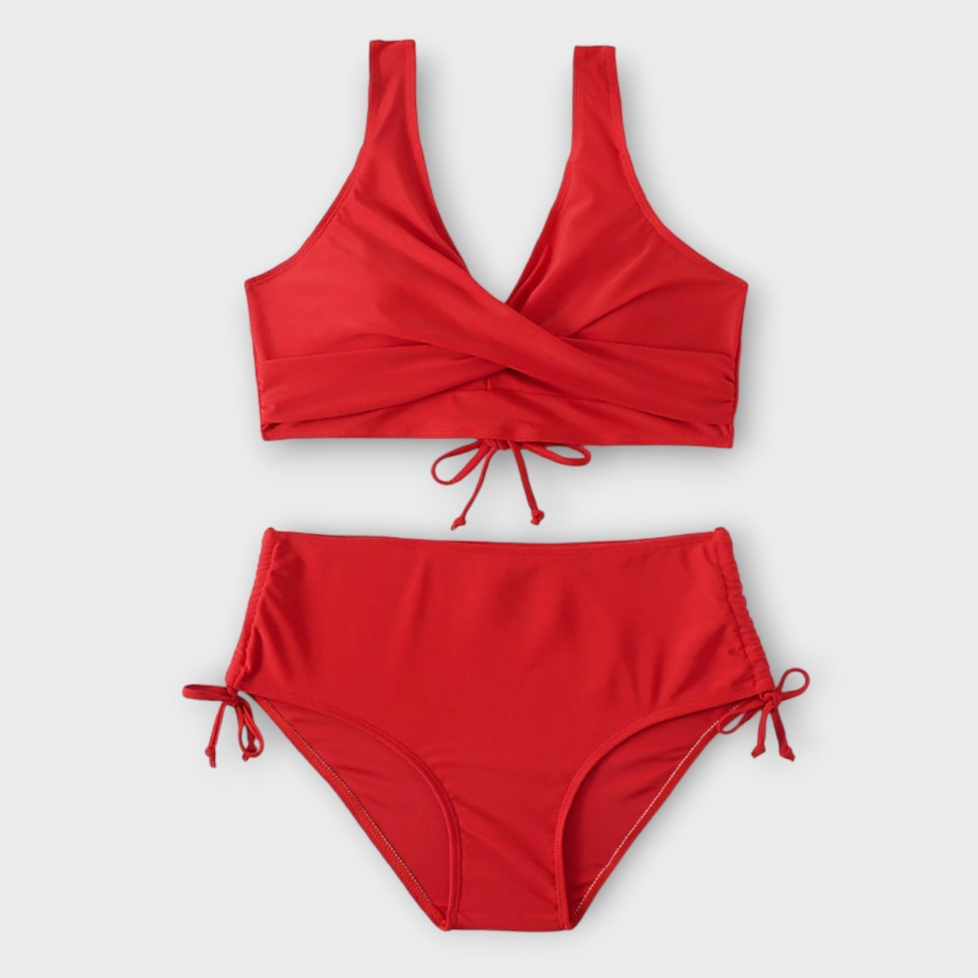 High Waist Bikini Set Dames met Crossover Wrap Top, Verstelbare Zijkanten en Diepe V-hals - Serena Greco