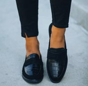 Lena | Casual Suède Loafers Dames met Krokodillenprint - Tijdloos, Lichtgewicht en Veelzijdig - Zwart