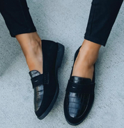 Lena | Casual Suède Loafers Dames met Krokodillenprint - Tijdloos, Lichtgewicht en Veelzijdig - Zwart