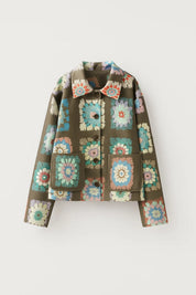Dames Korte Jas Bohemien Print Knoopsluiting Omgeslagen Kraag - Groen - Maelen