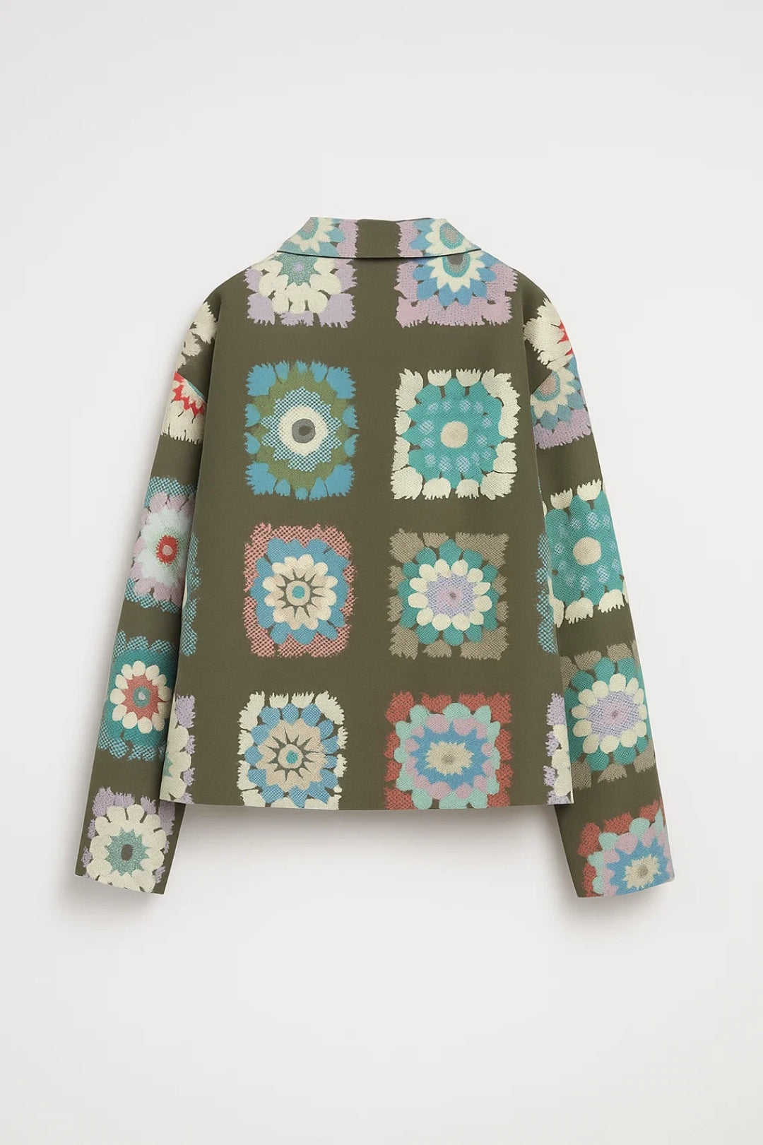 Dames Korte Jas Bohemien Print Knoopsluiting Omgeslagen Kraag - Groen - Maelen