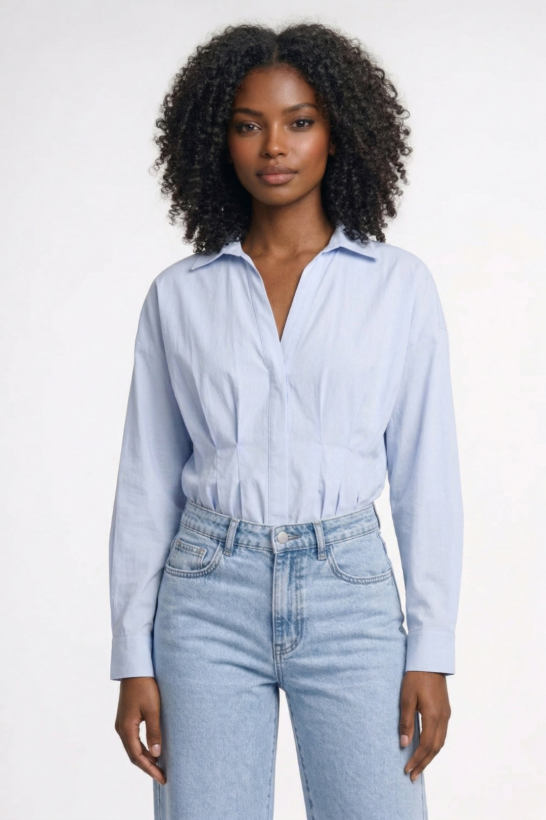 Getailleerde Damesblouse met Tailleband - Blauw - Maelen
