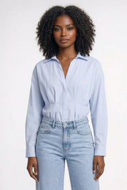 Getailleerde Damesblouse met Tailleband - Blauw - Maelen