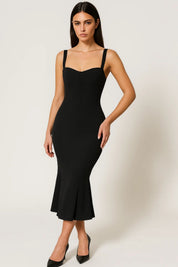 Bodycon Midi Jurk met Bandjes en Split Dames - Zwart - Maelen