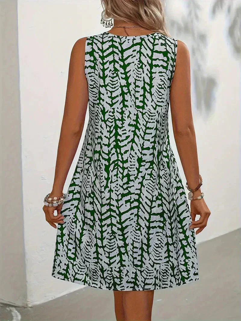 Dames Zomerjurk Mouwloos Abstracte Print V-hals Loszittend - Zwart / Groen / Rood - Maelen